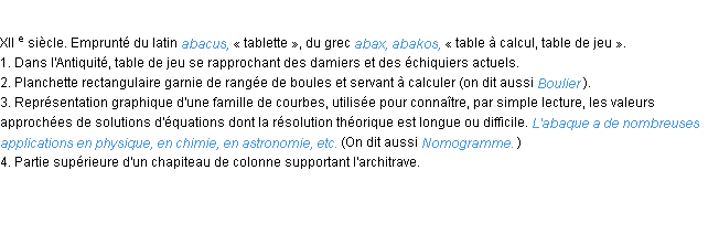 Définition abaque ACAD 1986