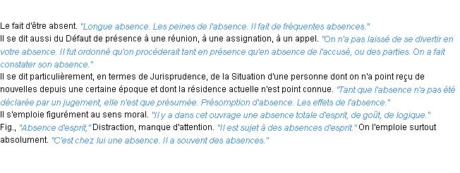 Définition absence ACAD 1932