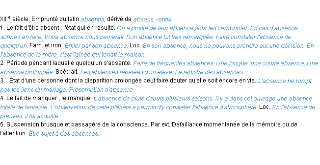 Définition absence ACAD 1986