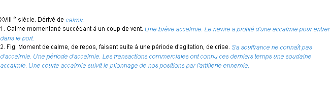 Définition accalmie ACAD 1986