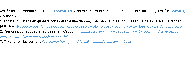 Définition accaparer ACAD 1986