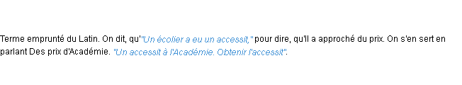 Définition accessit ACAD 1798