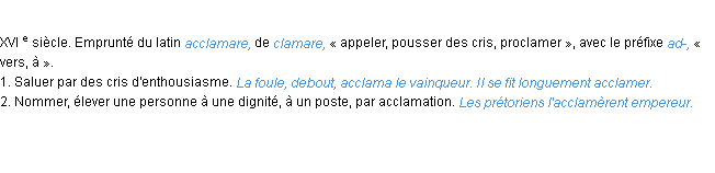 Définition acclamer ACAD 1986