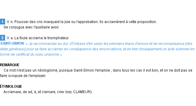 Définition acclamer Emile Littré