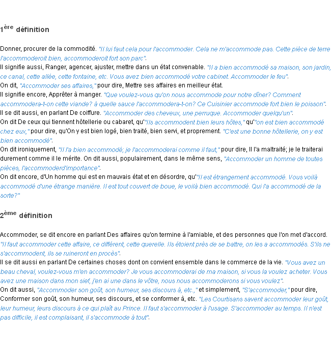 Définition accommoder ACAD 1798