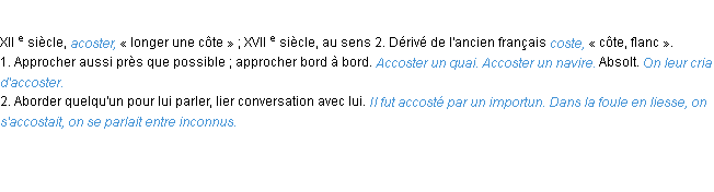 Définition accoster ACAD 1986