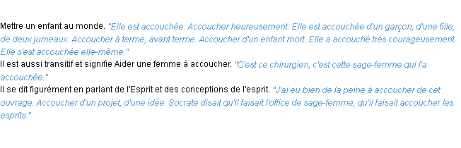 Définition accoucher ACAD 1932