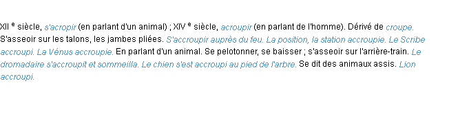 Définition accroupir (s') ACAD 1986