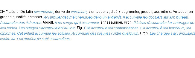 Définition accumuler ACAD 1986