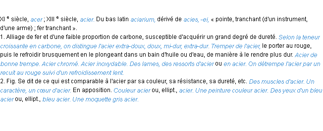 Définition acier ACAD 1986