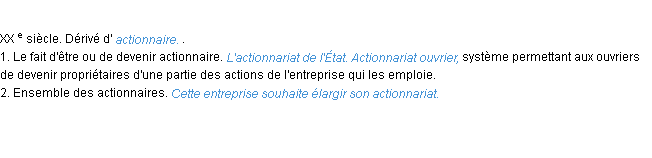 Définition actionnariat ACAD 1986