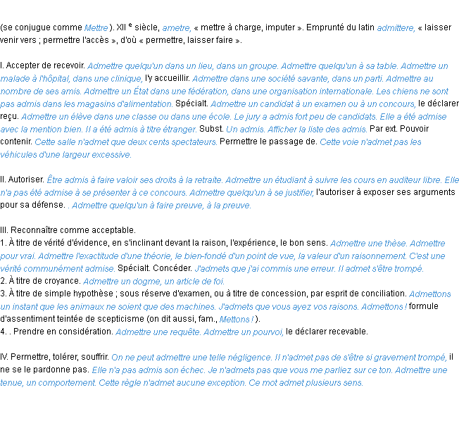 Définition admettre ACAD 1986