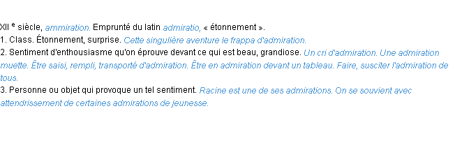 Définition admiration ACAD 1986