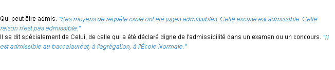 Définition admissible ACAD 1932