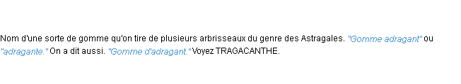 Définition adragant ou adragante ACAD 1835