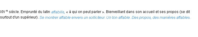 Définition affable ACAD 1986