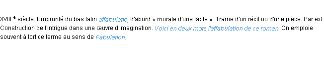 Définition affabulation ACAD 1986