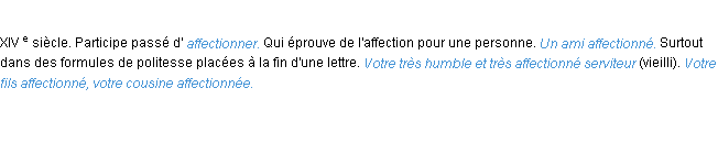 Définition affectionné ACAD 1986