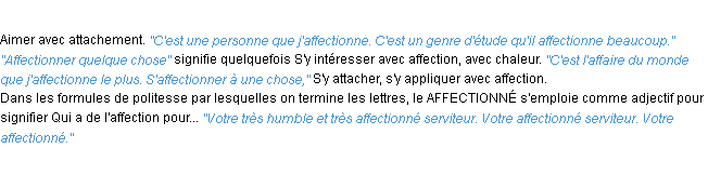 Définition affectionner ACAD 1932