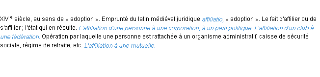 Définition affiliation ACAD 1986