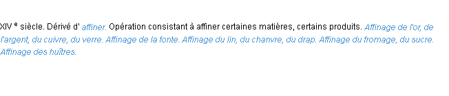 Définition affinage ACAD 1986