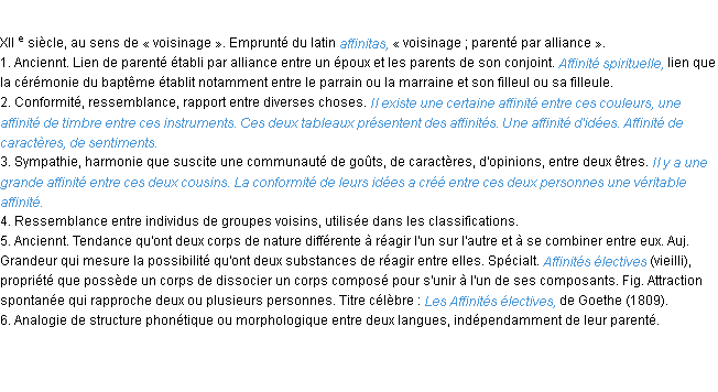 Définition affinité ACAD 1986