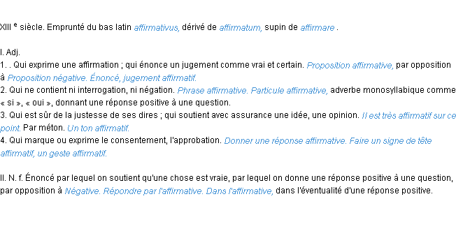 Définition affirmatif ACAD 1986