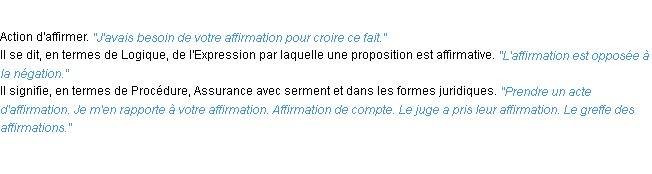 Définition affirmation ACAD 1932