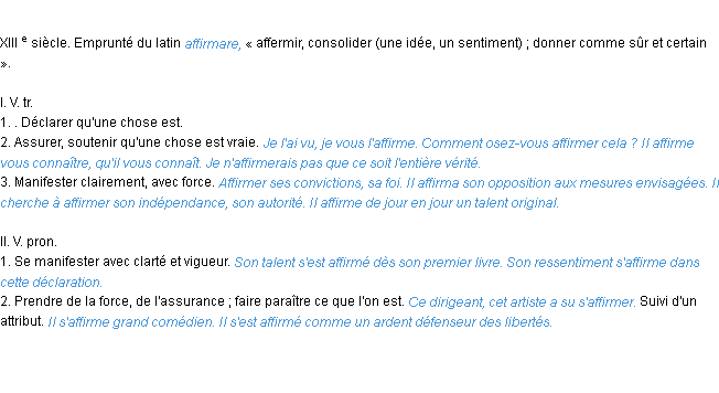 Définition affirmer ACAD 1986