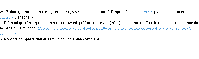 Définition affixe ACAD 1986