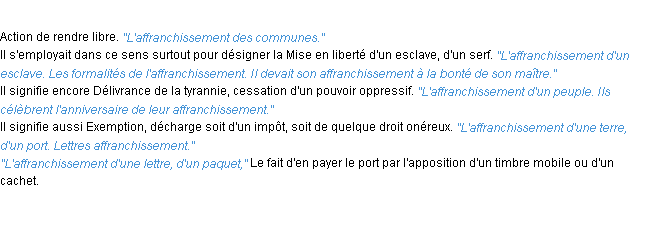 Définition affranchissement ACAD 1932