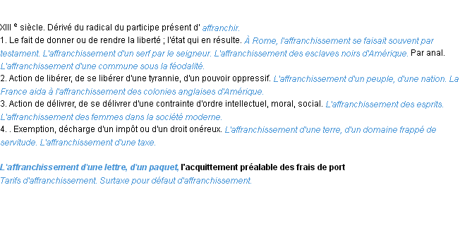 Définition affranchissement ACAD 1986