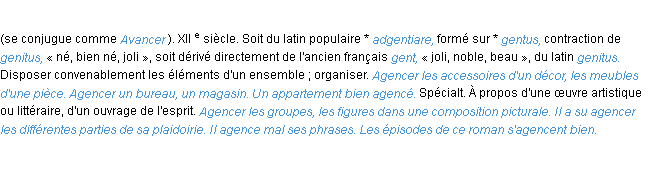 Définition agencer ACAD 1986