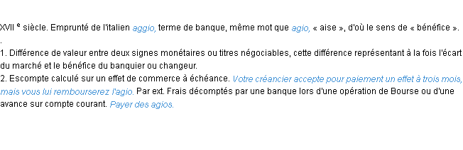 Définition agio ACAD 1986