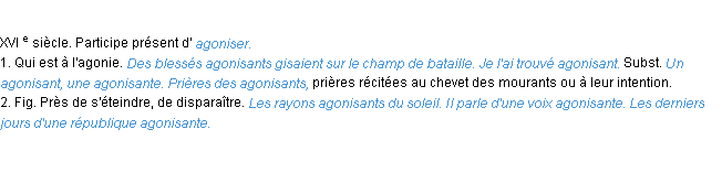 Définition agonisant ACAD 1986