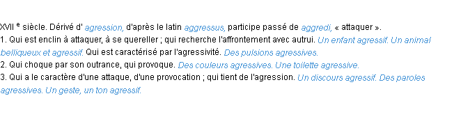 Définition agressif ACAD 1986