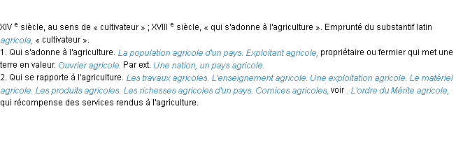 Définition agricole ACAD 1986