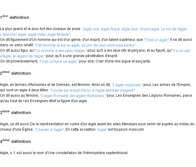 Définition aigle ACAD 1798