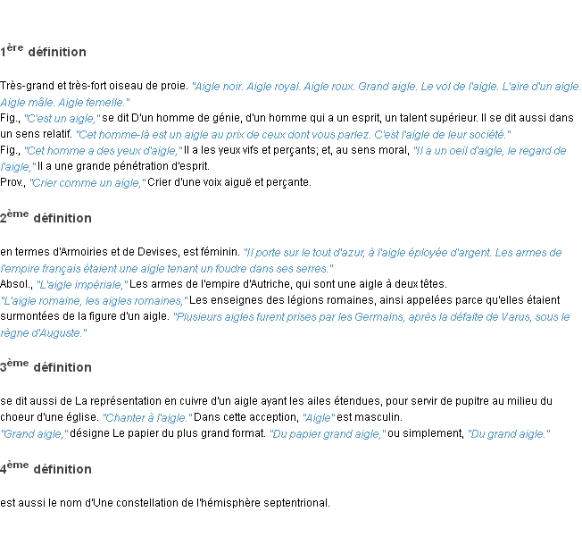 Définition aigle ACAD 1835