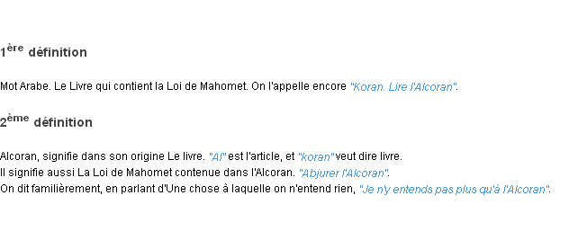 Définition alcoran ACAD 1798