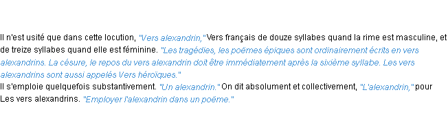 Définition alexandrin ACAD 1835