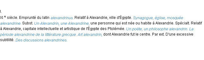 Définition alexandrin ACAD 1986