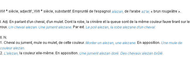 Définition alezan ACAD 1986