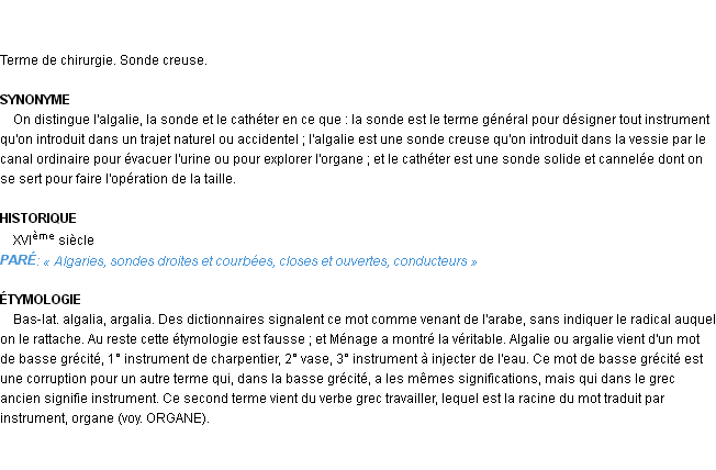 Définition algalie Emile Littré
