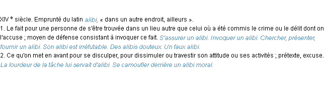 Définition alibi ACAD 1986