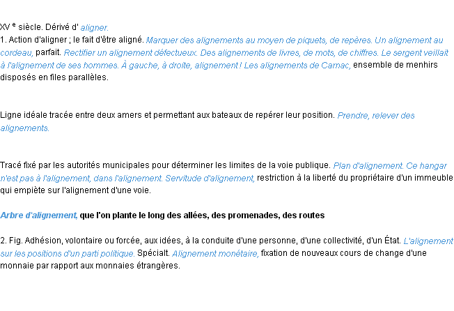 Définition alignement ACAD 1986