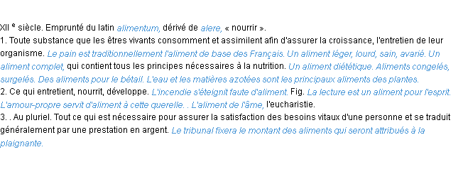 Définition aliment ACAD 1986