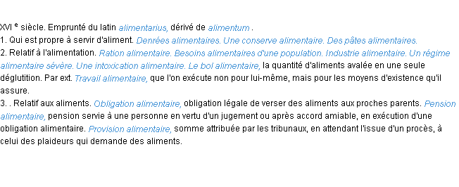 Définition alimentaire ACAD 1986