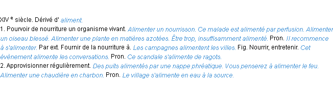 Définition alimenter ACAD 1986