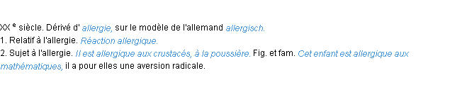 Définition allergique ACAD 1986